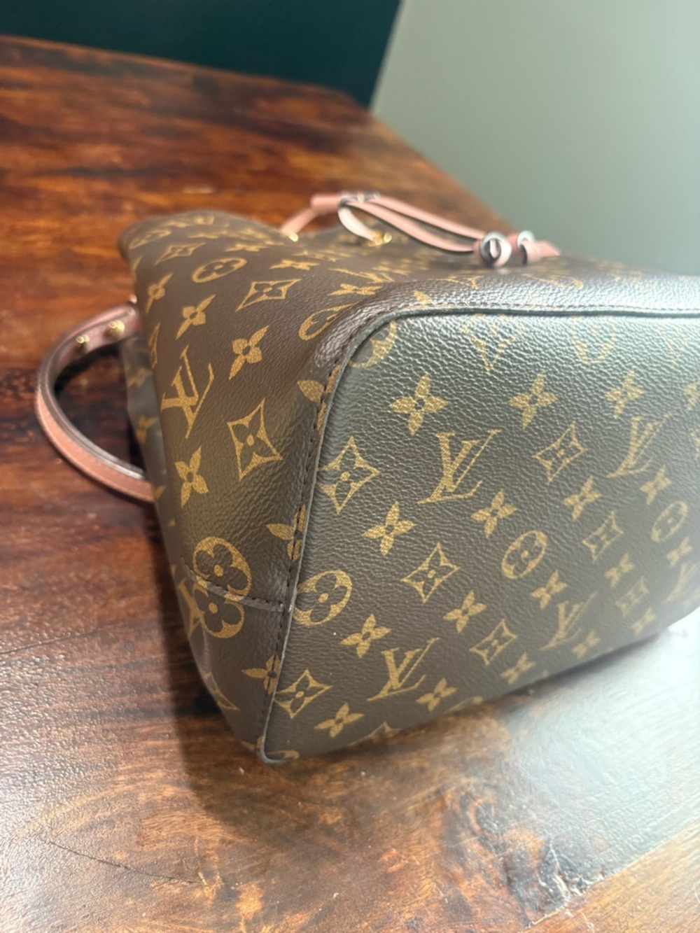 Louis Vuitton Monogram Nano Noé Bucket Bag in Brown with Pink Trim - Picture 8 of 10
